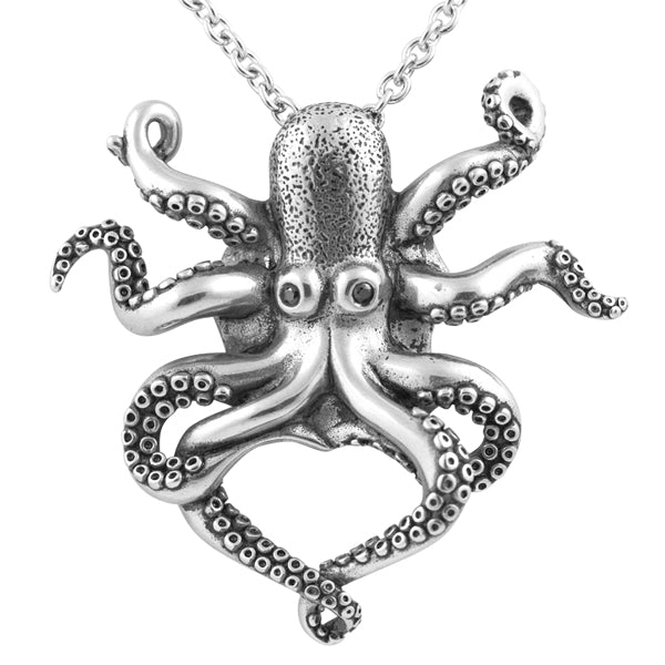 Mystical Octopus Necklace - Black CZ Eyes Stainless Steel Pendant
