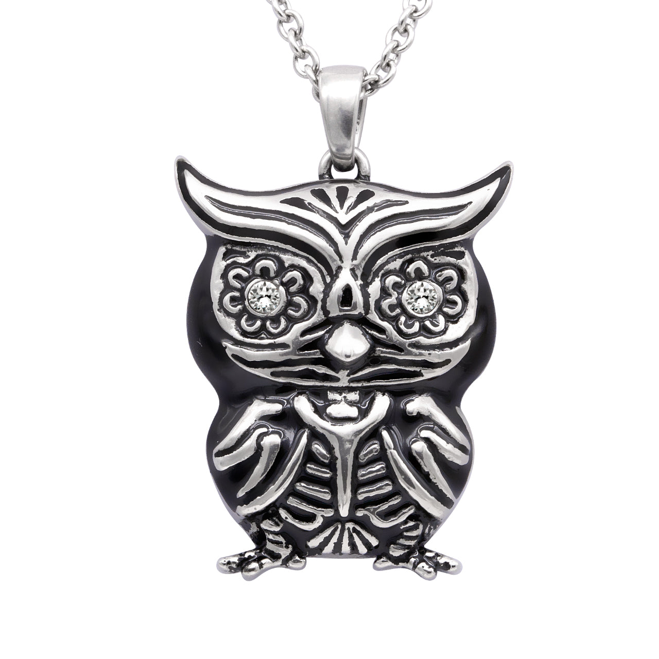 Owl Necklace "Crystal Eyes", Bird Pendant Adorned with crystal
