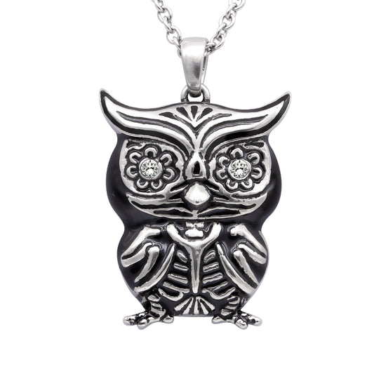 Owl Necklace "Crystal Eyes", Bird Pendant Adorned with crystal