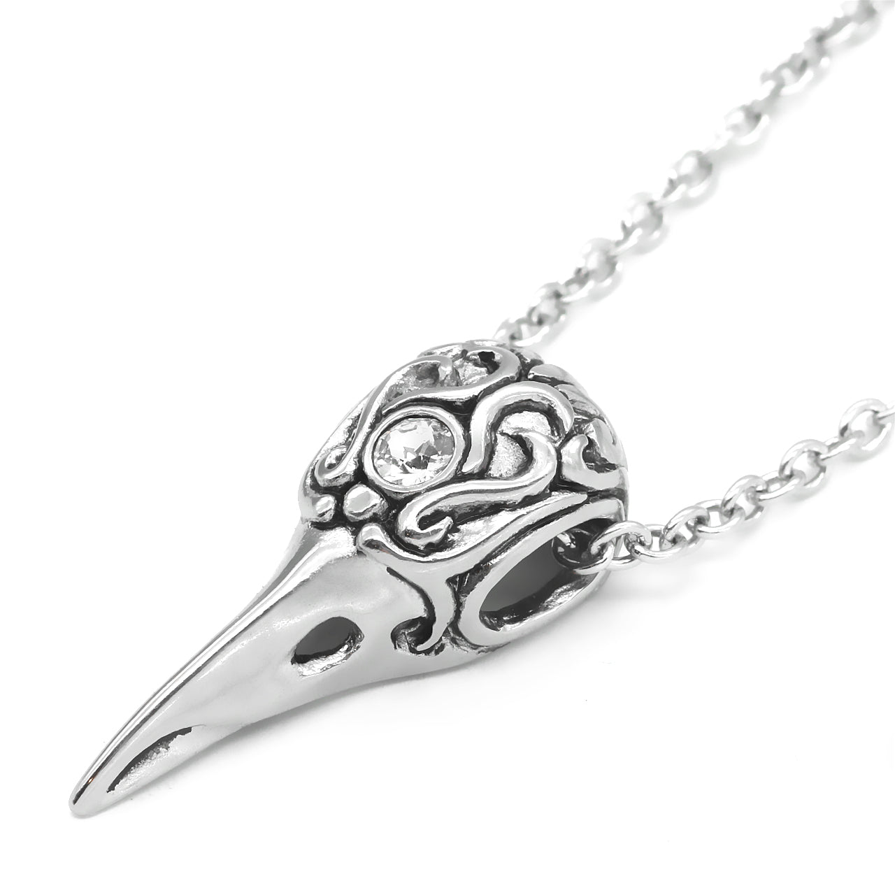Raven Skull Necklace with Crystal