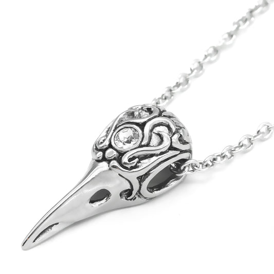 Raven Skull Necklace with Crystal