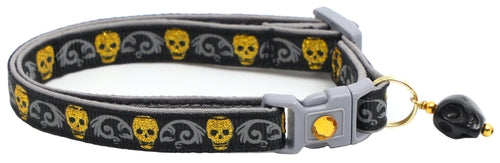 Gold Glitter Skulls Breakaway Cat Collar