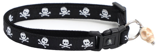 Skulls and Crossbones on Black Cat Collar