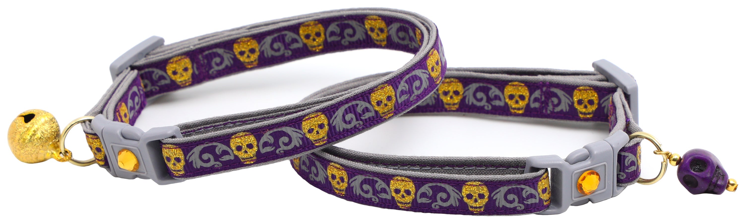 Gold Glitter Skulls Breakaway Cat Collar