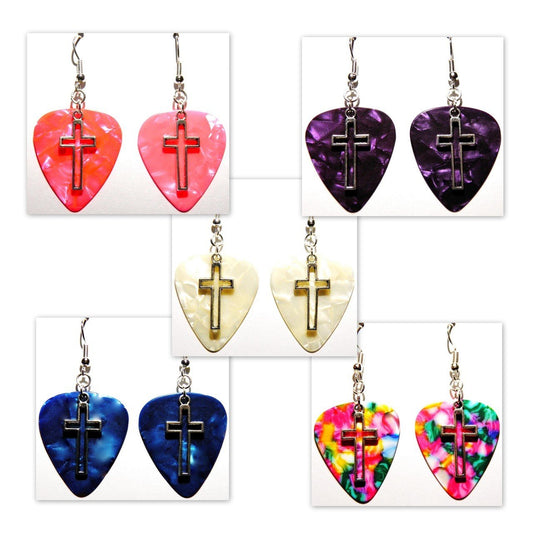 Open Cross Handcrafted Guitar Pick Earrings Colorful Dangle Earrings For Music Lovers Gothic Style And Festival Ready