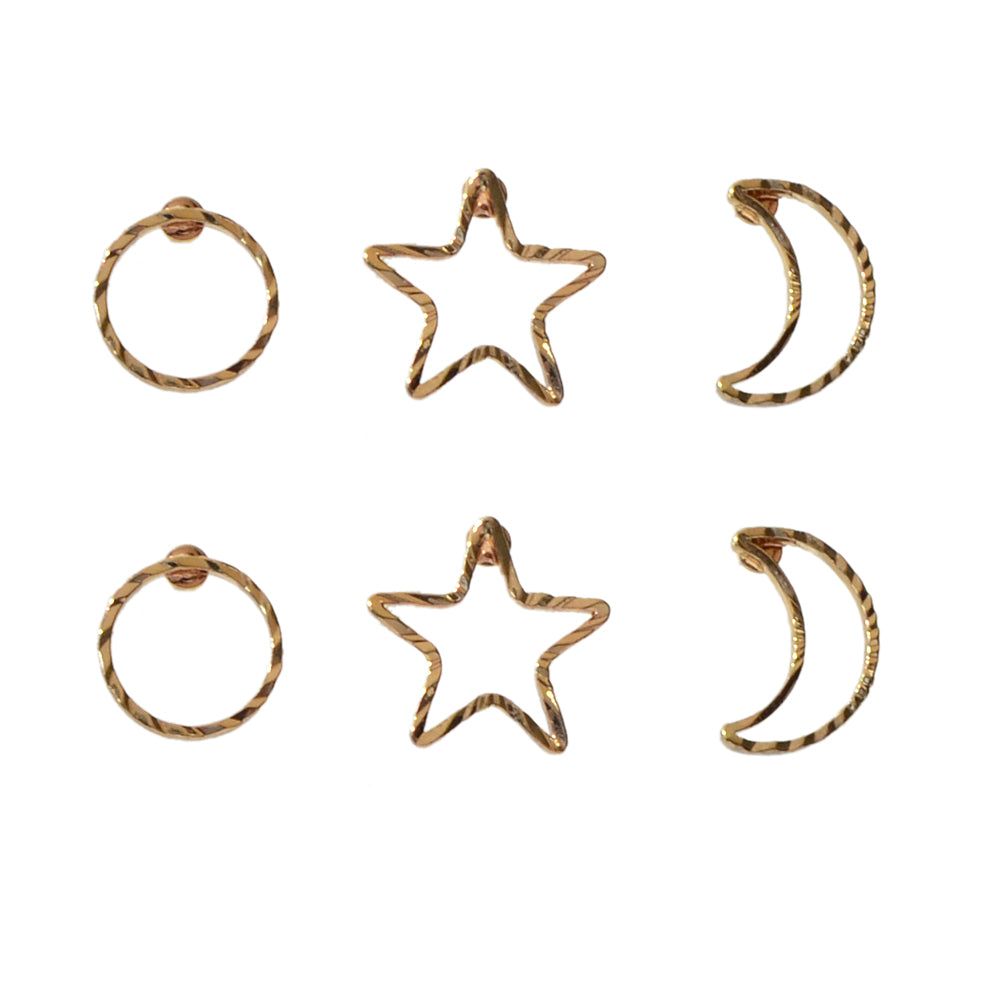 3 pairs Minimalist Jewelry Circle Star Moon Trendy Stud Small Earrings