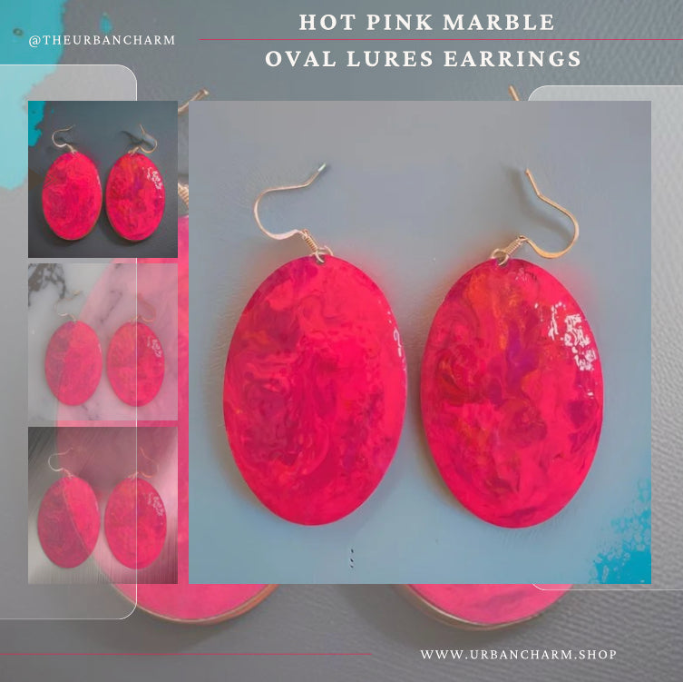 Pink Marble Oval Dome Lures of Love Earrings