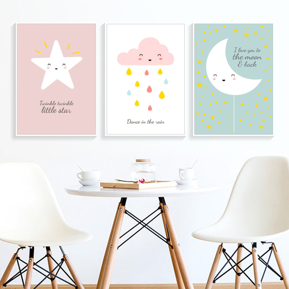 Cartoon Cute Moon Star Cloud Rain Nordic