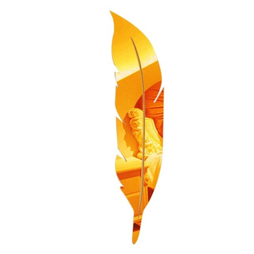 Gold Feather Shape Mirror Wall Stickers Bedroom