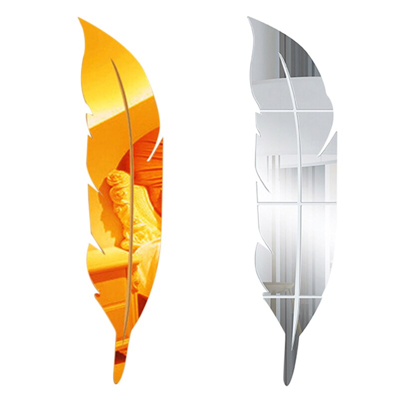Gold Feather Shape Mirror Wall Stickers Bedroom