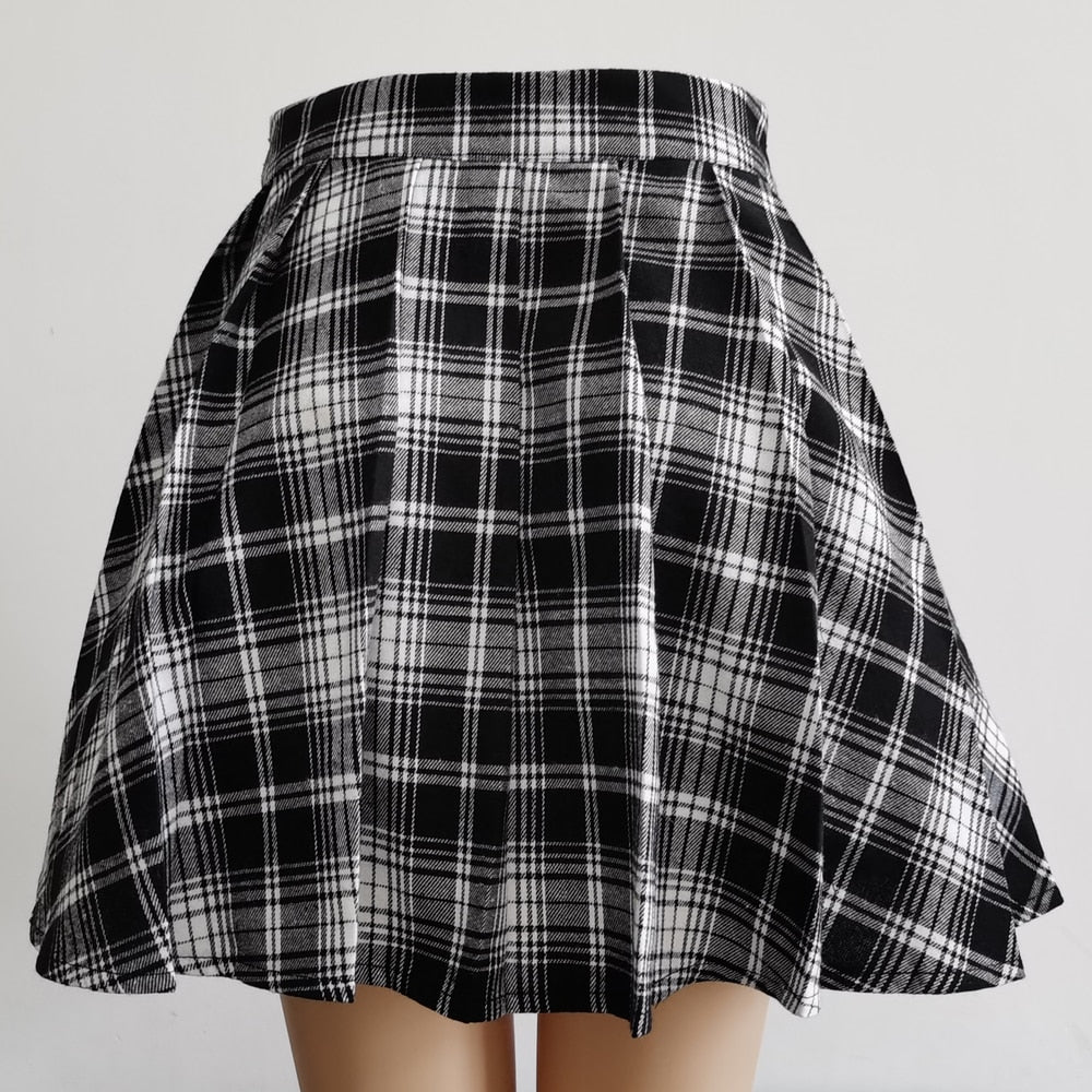 Gothic Sweet Women Pleated Skirt Fashion Plaid Mini High Waist Chic