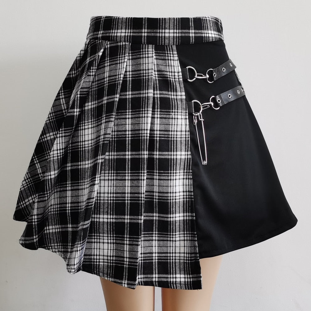 Gothic Sweet Women Pleated Skirt Fashion Plaid Mini High Waist Chic