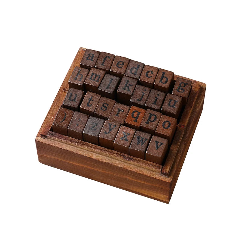 Yoofun 28pcs Alphabet Stamps Vintage Wooden Rubber Letter Standard