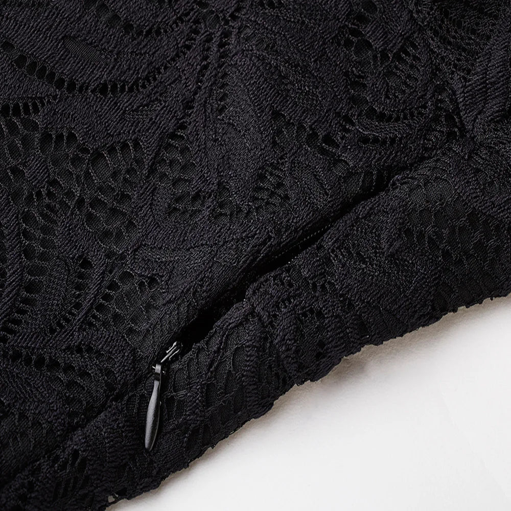 Women Vintage Lace Dress Formal Red Black Green Slash Neck Tulle Midi