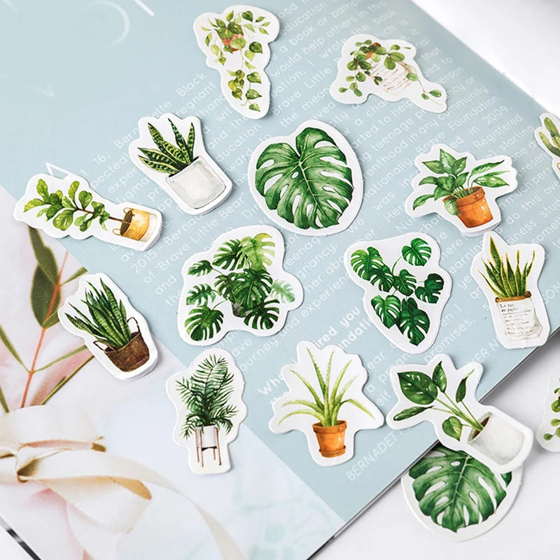 45 Pieces Per Pack Green Potted Plant Decorative Washi Stickers For Scrapbooking And Craft Projects