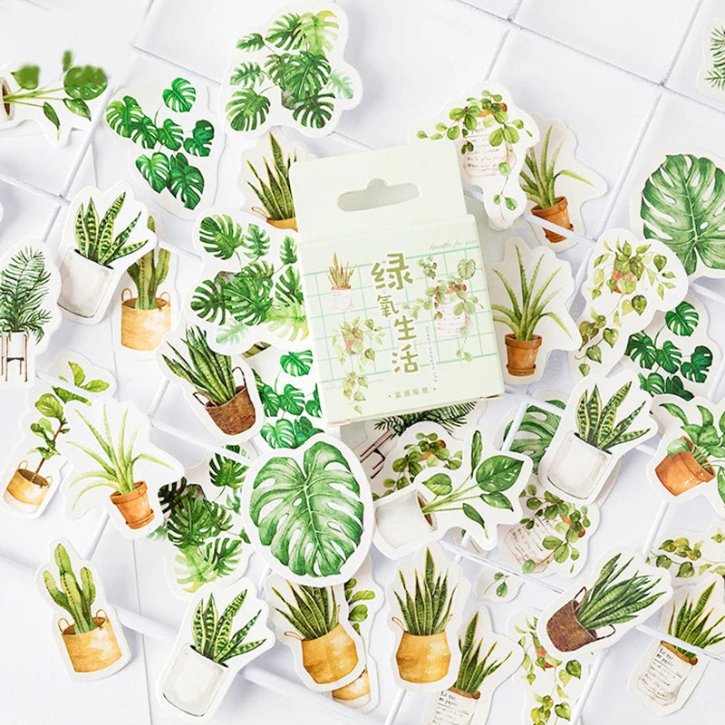 45 Pieces Per Pack Green Potted Plant Decorative Washi Stickers For Scrapbooking And Craft Projects