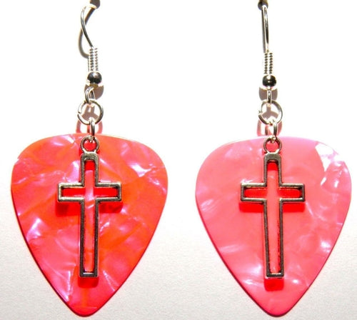 Open Cross Handcrafted Guitar Pick Earrings Colorful Dangle Earrings For Music Lovers Gothic Style And Festival Ready