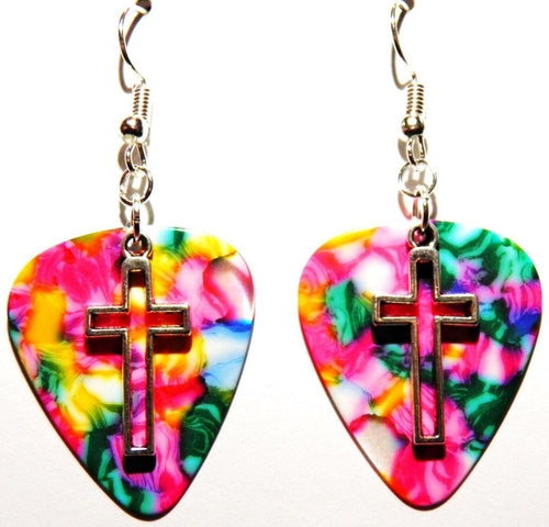 Open Cross Handcrafted Guitar Pick Earrings Colorful Dangle Earrings For Music Lovers Gothic Style And Festival Ready