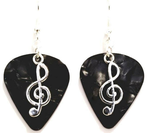 Handmade Guitar Pick Earrings | Treble Clef
