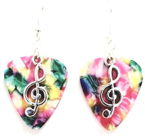 Handmade Guitar Pick Earrings | Treble Clef