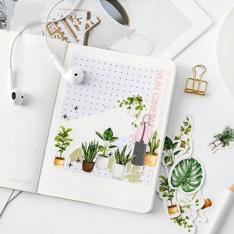 45 Pieces Per Pack Green Potted Plant Decorative Washi Stickers For Scrapbooking And Craft Projects