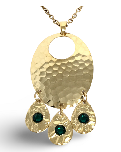 Hammered Chandelier Necklace with Emerald Crystals