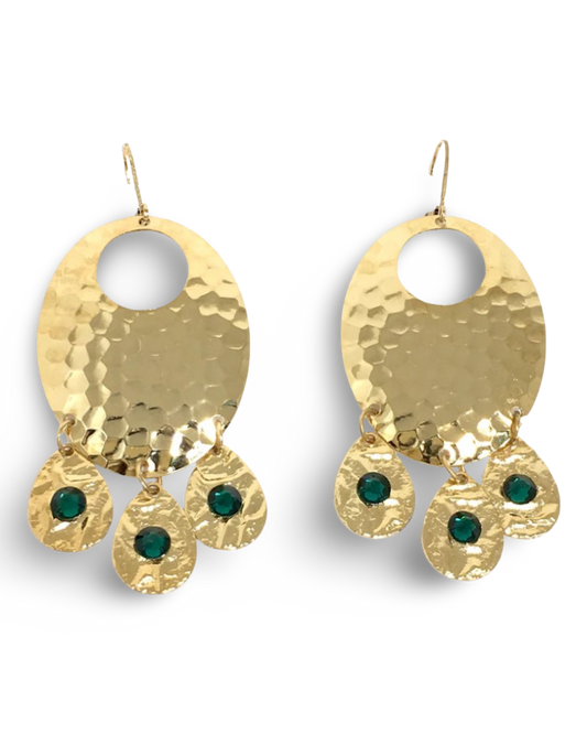 Hammered Emerald Chandelier Earrings