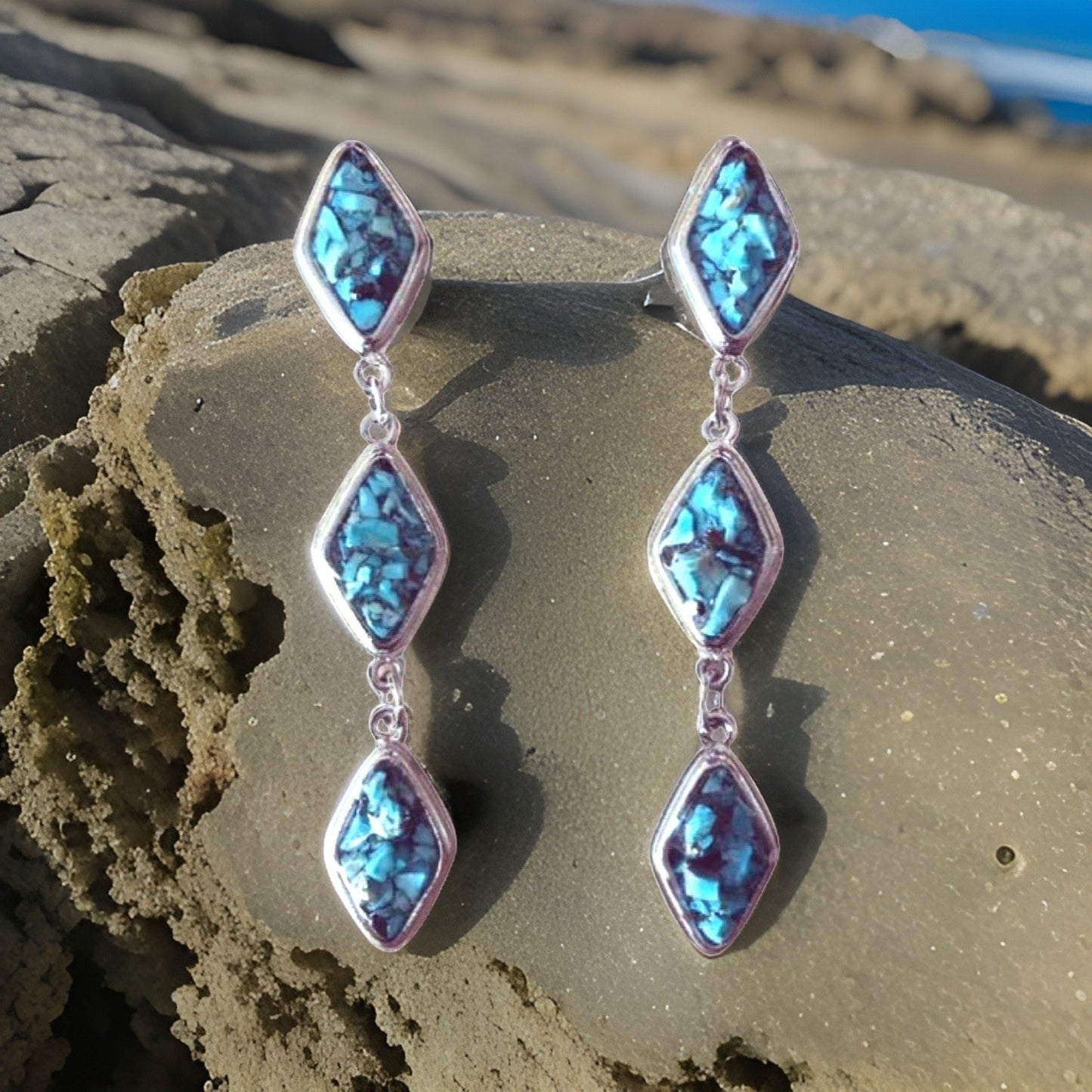 The Urban Charm Natural Turquoise Silver Tier Drop Earrings