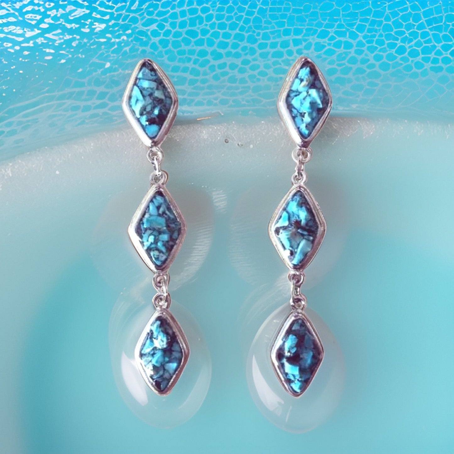 The Urban Charm Natural Turquoise Silver Tier Drop Earrings
