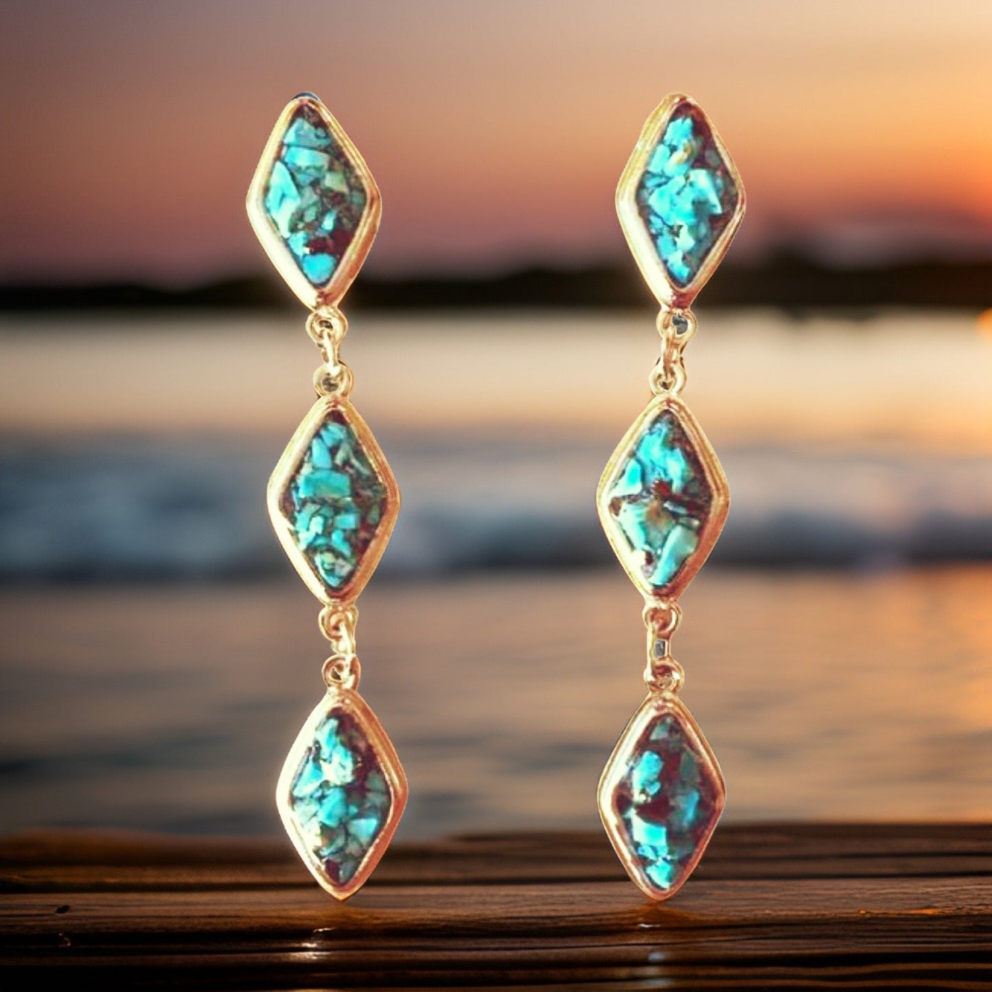 The Urban Charm Natural Turquoise Silver Tier Drop Earrings