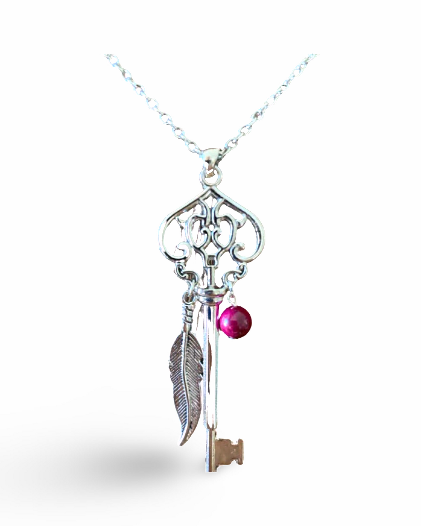 Skeleton Key Necklace with Pink Tiger’s Eye