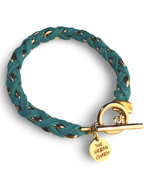 Turquoise Suede Woven Cable Chain Toggle Bracelet