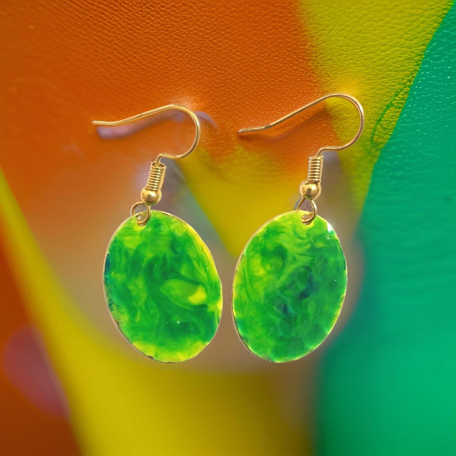 Green Yellow Marble Mini Oval Lures of Love Earrings
