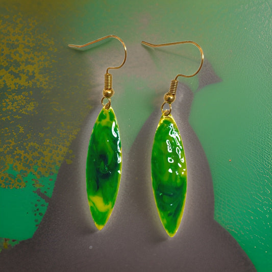 Green Yellow Marble Mini Navette Lures of Love Earrings