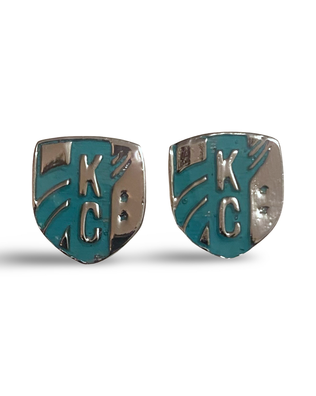 KC Current Shield Studs Teal Enamel Pewter Earrings