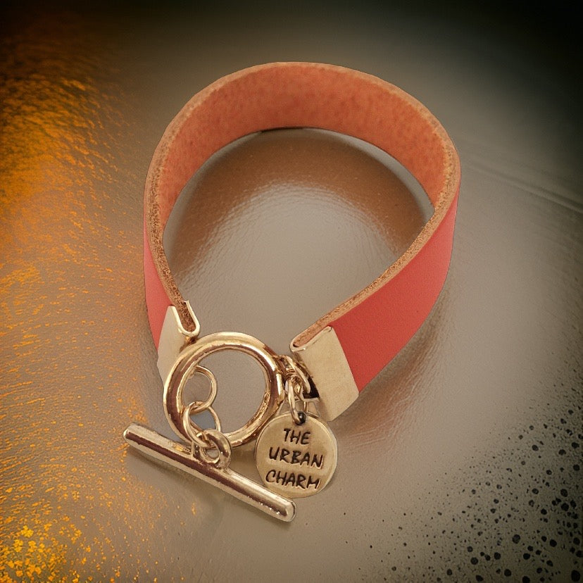 Orange Leather Color Band Bracelet