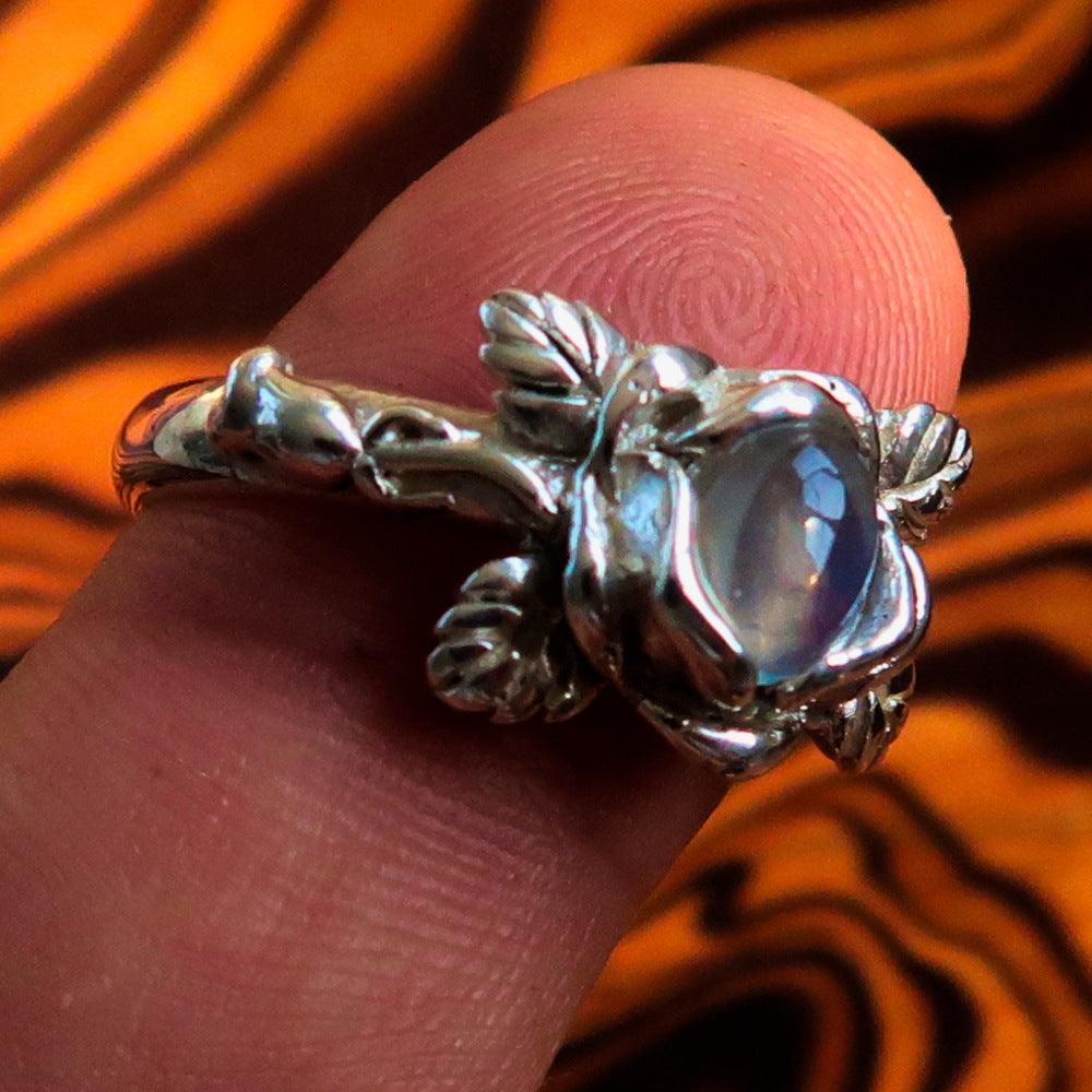 Sterling Silver Rose Moonstone Ring - Oval Gemstone Solitaire