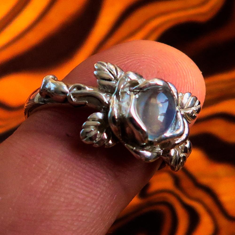 Sterling Silver Rose Moonstone Ring - Oval Gemstone Solitaire