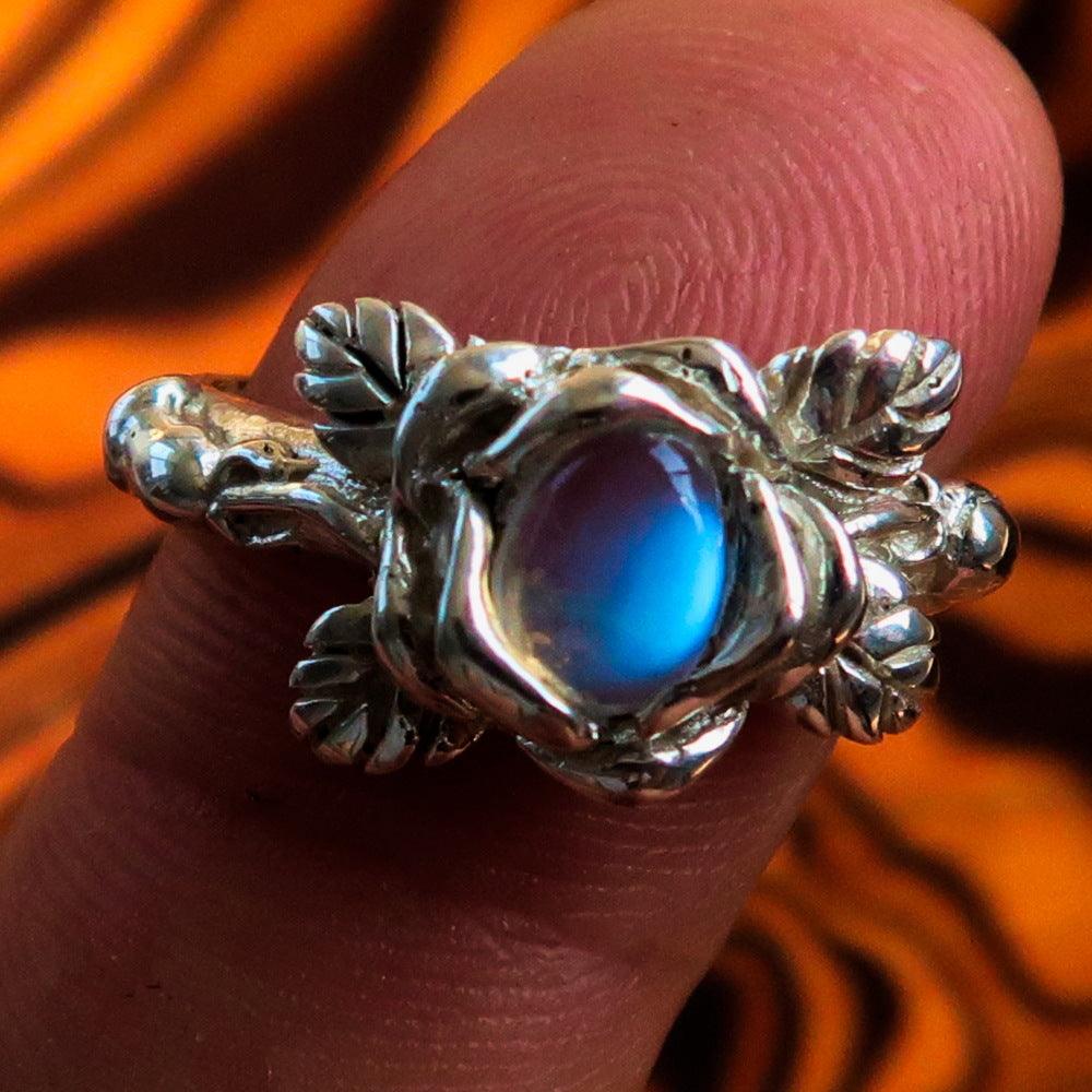 Sterling Silver Rose Moonstone Ring - Oval Gemstone Solitaire