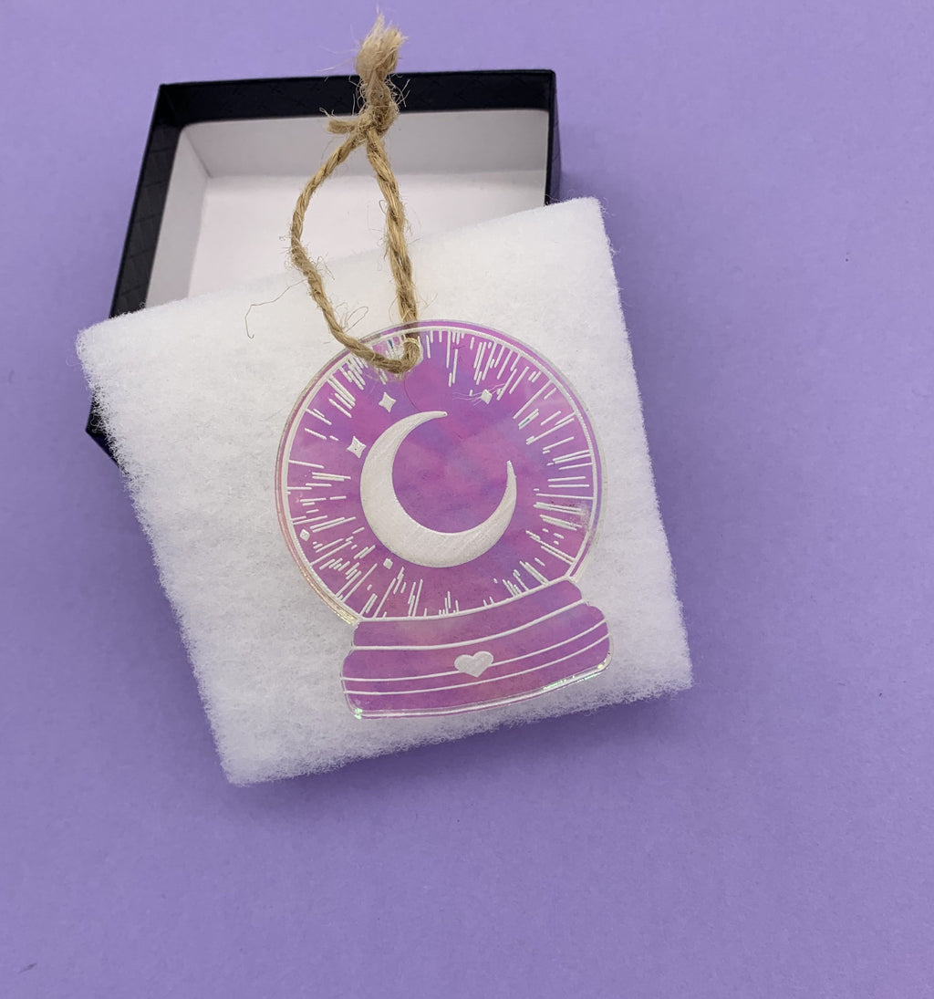 Iridescent Crystal Ball Ornament For Christmas Yule Moonlit Divination Bohemian Gothic Decor