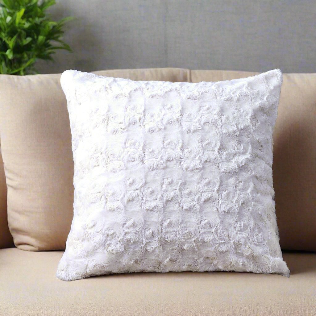 DaDa Bedding Luxury White Roses Swirls Faux Fur Euro Cushion Throw