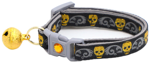 Gold Glitter Skulls Breakaway Cat Collar