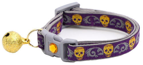 Gold Glitter Skulls Breakaway Cat Collar