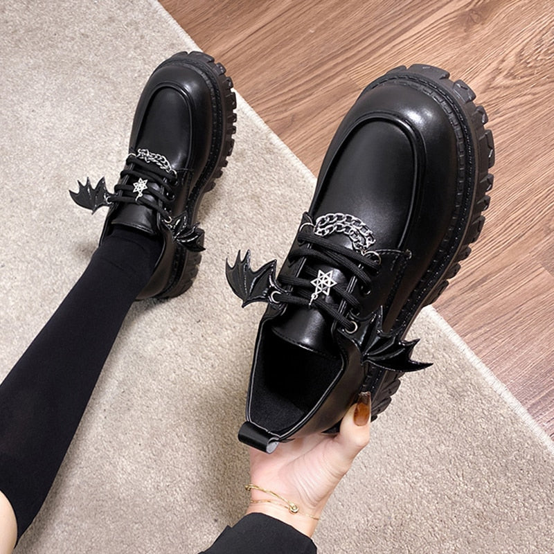 Metal Chain Platform Lolita Gothic Shoes Woman 2023 Spring College