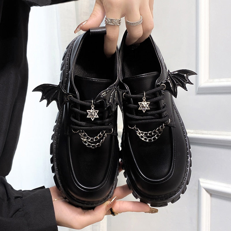 Metal Chain Platform Lolita Gothic Shoes Woman 2023 Spring College