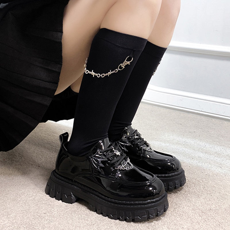 Metal Chain Platform Lolita Gothic Shoes Woman 2023 Spring College