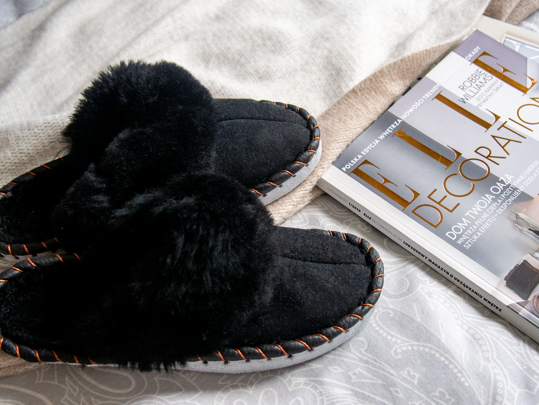 Black Shearling Sheepskin Mules For All Year Comfort With Natural Leather Trim Boho Gothic Slippers