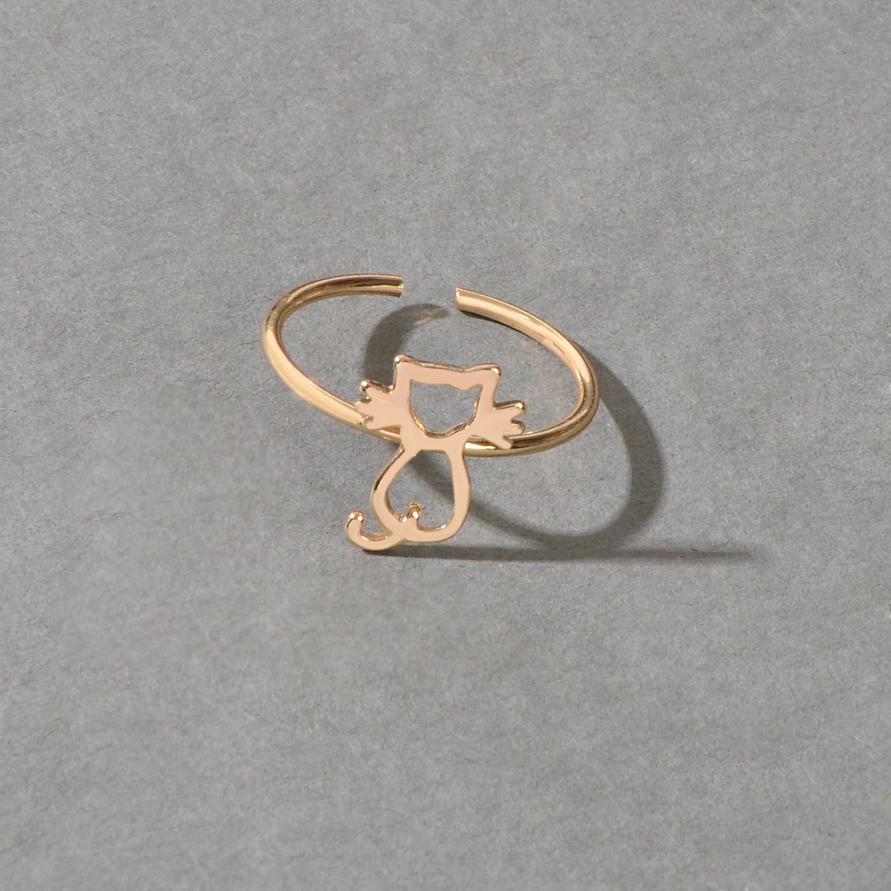 Cute Gold Plated Cat Finger Open Ring Minimalist Jewellery Dainty Gift