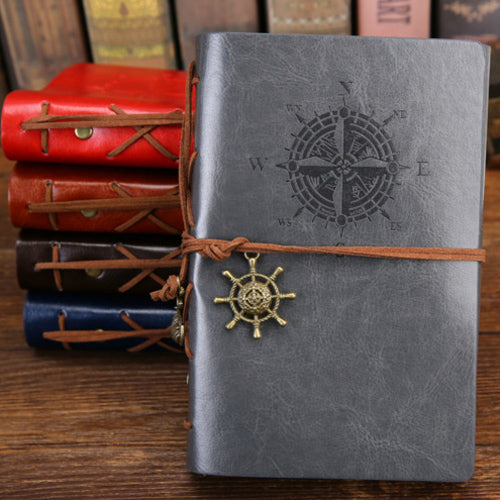 Retro Spiral Notebook Diary Notepad Vintage Pirate Anchors Pu Leather