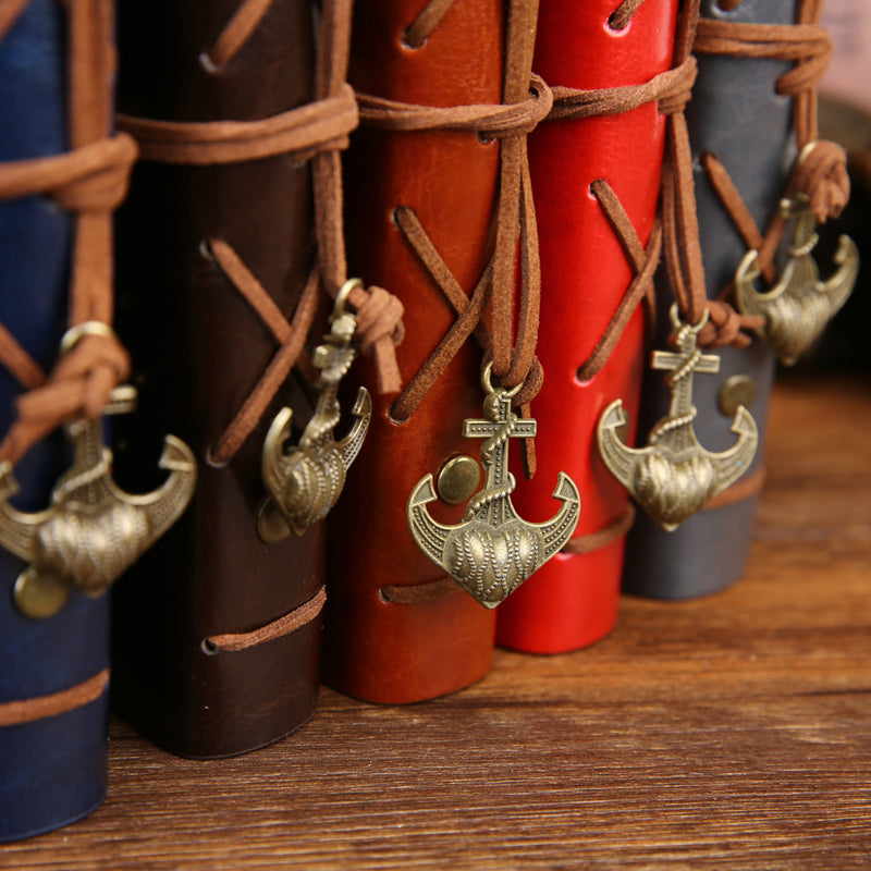 Retro Spiral Notebook Diary Notepad Vintage Pirate Anchors Pu Leather